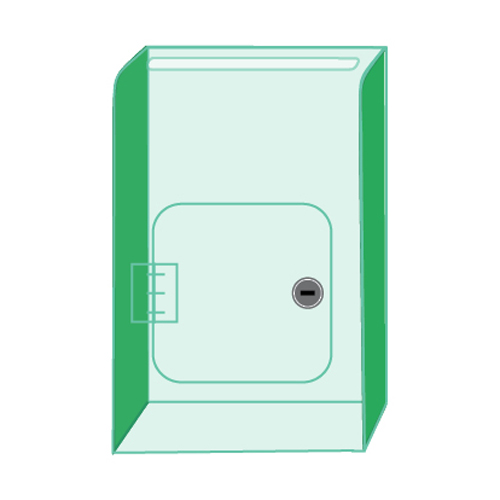 silicon acrylic ballot box with green sides and door on front